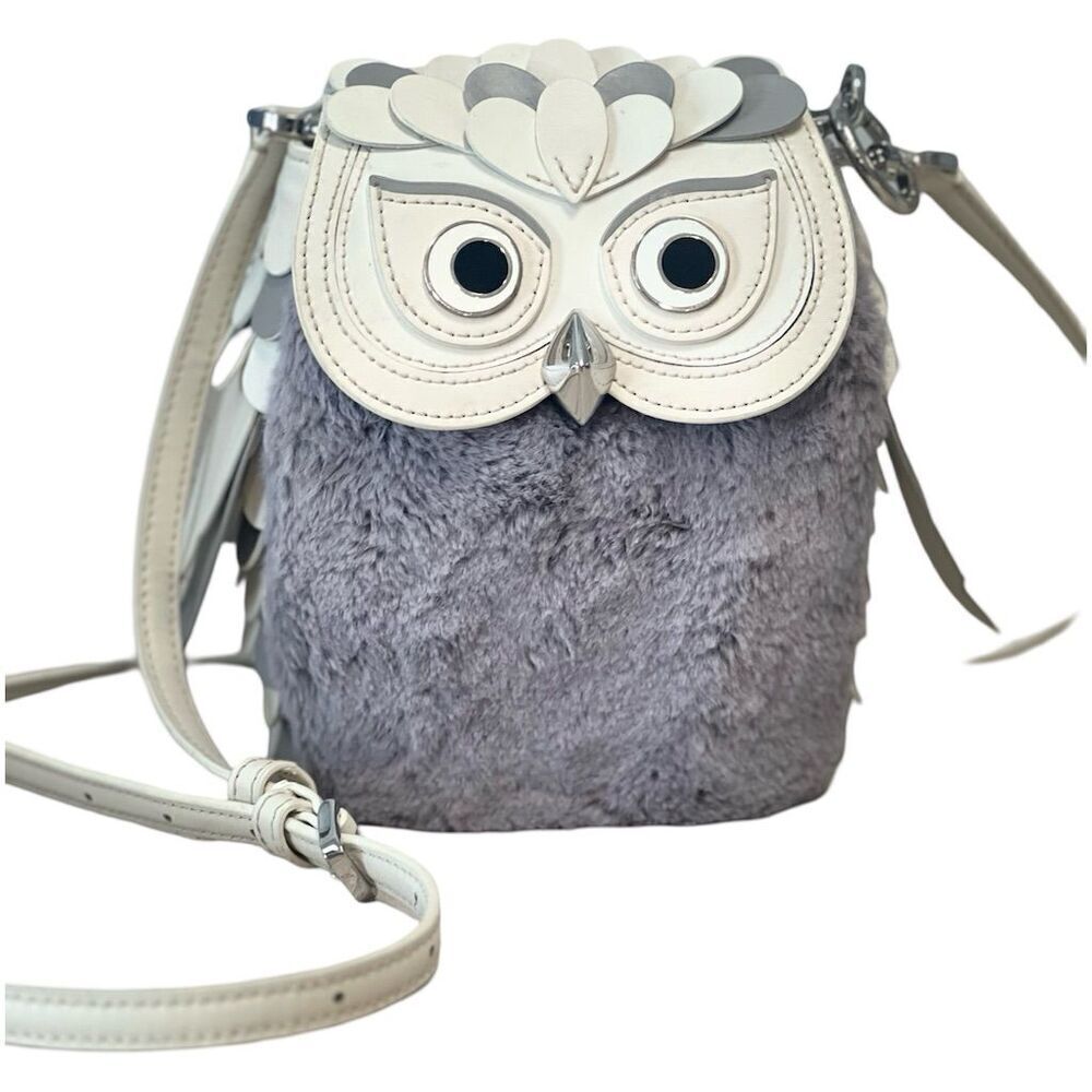 Kate Spade Hoot 3D Owl Crossbody Bag Grey Cream Accents Women's